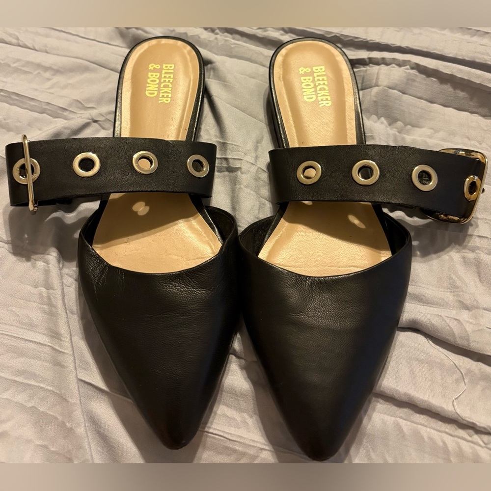 Bleecker & Bond Black Women's Mules with Buckle Detail